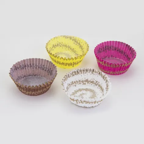 Glassine Cases; Spiral Print; Gold on Assorted - 45mm diameter x 25mm height; 40 gsm 